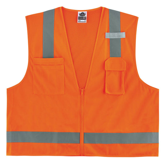 Ergodyne 24511 GloWear 8249Z-S Hi-Vis Surveyors Vest - Type R, Class 2, Zipper, Economy, Single Size XS (Orange)