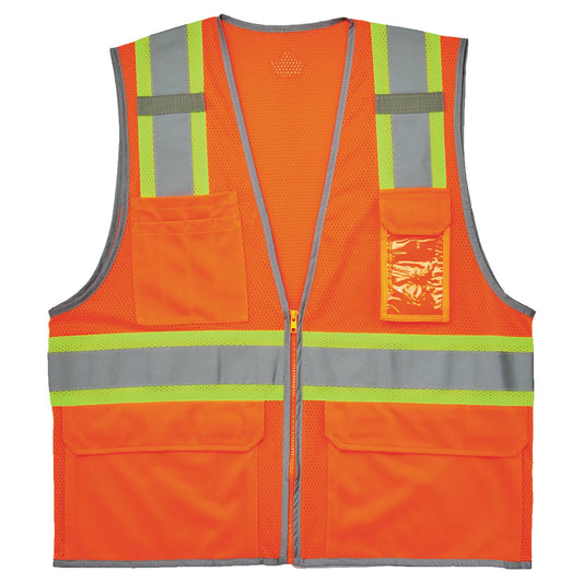 Ergodyne 24572 GloWear 8246Z-S Two-Tone Mesh Hi-Vis Safety Vest - Type R, Class 2, Zipper, Reflective Binding, Single Size S (Orange)