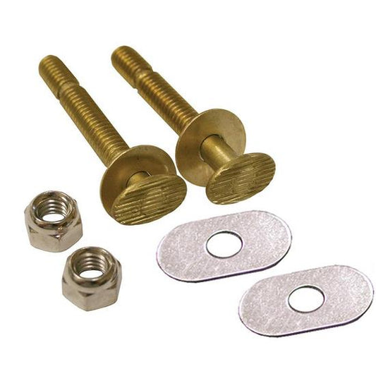 Jones Stephens C02046 50 Pairs of 5/16" x 2-1/4" Snap-Off Brass Closet Bolts with Round Washers and Nickel Nuts, Bagged in Pairs