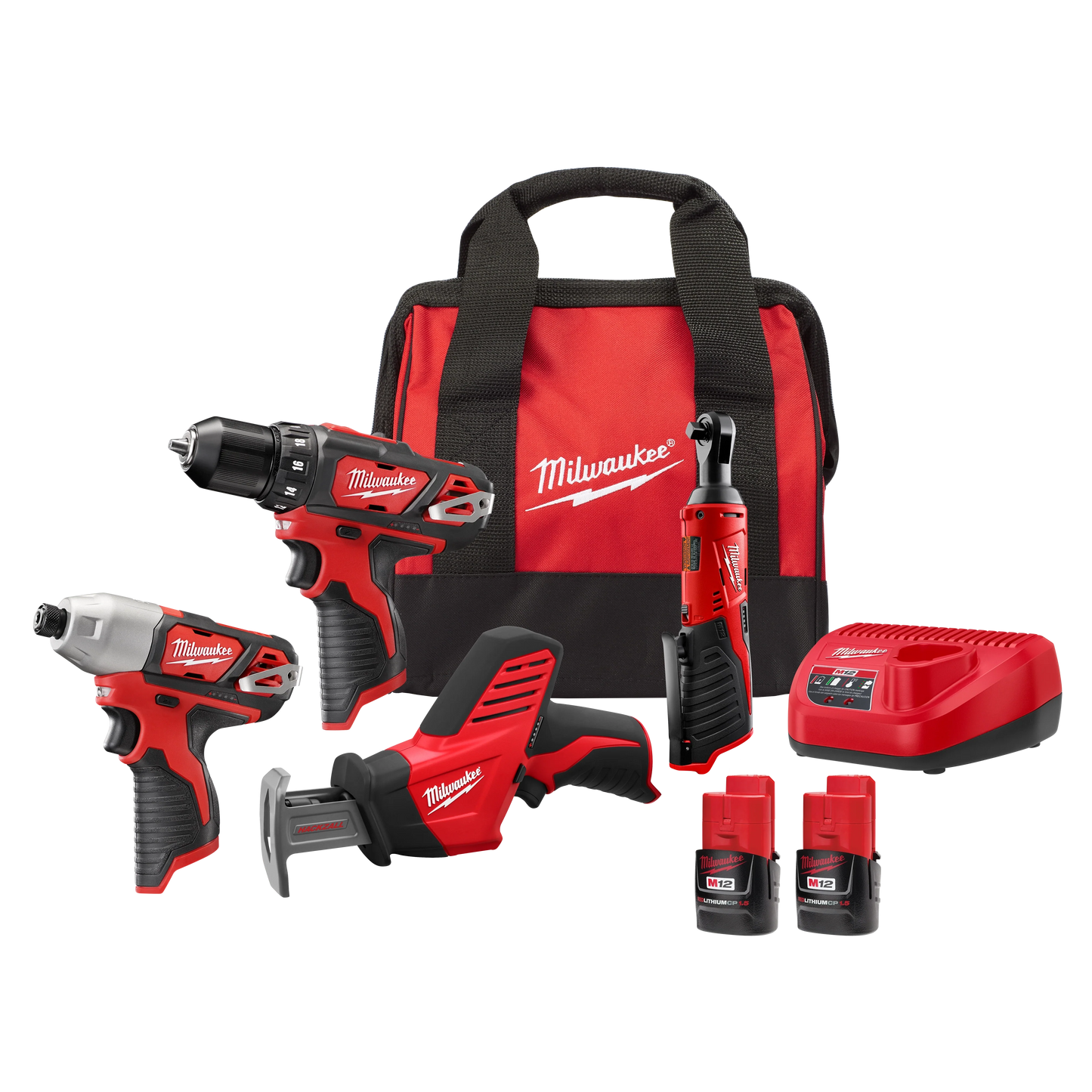 Milwaukee Tool 2497-24 M12™ Cordless LITHIUM-ION 4-Tool Combo Kit, 1 ST