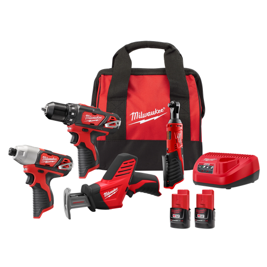 Milwaukee Tool 2497-24 M12™ Cordless LITHIUM-ION 4-Tool Combo Kit, 1 ST
