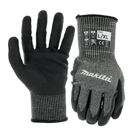 Makita T-04145 Advanced FitKnit, Cut Level 7 Nitrile Coated Dipped Gloves (Large/X‘Large)