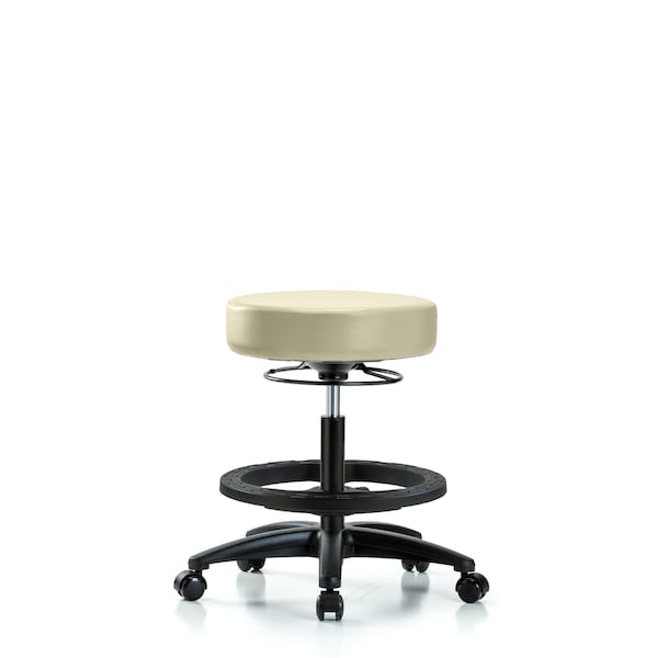 Blue Ridge Ergonomics VMBSO-RG-BF-RC-8501 Rutledge Vinyl Stool without Back - Medium Bench Height with Black Foot Ring & Casters in Adobe White Trailblazer™ Vinyl