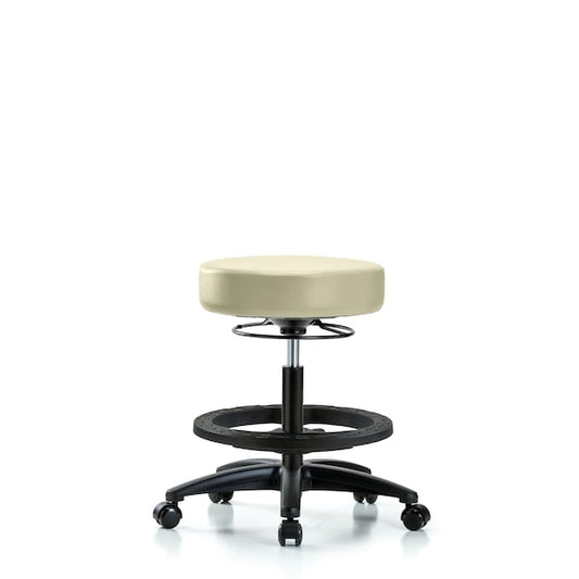 Blue Ridge Ergonomics VMBSO-RG-BF-RC-8501 Rutledge Vinyl Stool without Back - Medium Bench Height with Black Foot Ring & Casters in Adobe White Trailblazer™ Vinyl