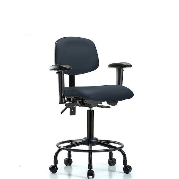 Blue Ridge Ergonomics VMBCH-RT-T1-A1-RC-8582 Rutledge Vinyl Chair - Medium Bench Height with Round Tube Base, Seat Tilt, Adjustable Arms, & Casters in Imperial Blue Trailblazer™ Vinyl