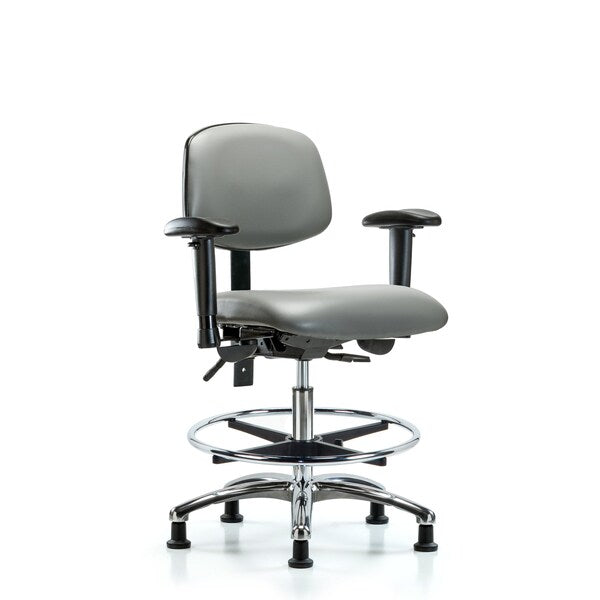 Blue Ridge Ergonomics VMBCH-CR-T1-A1-CF-RG-8840 Rutledge Vinyl Chair Chrome - Medium Bench Height with Seat Tilt, Adjustable Arms, Chrome Foot Ring, & Stationary Glides in Sterling Supernova™ Vinyl