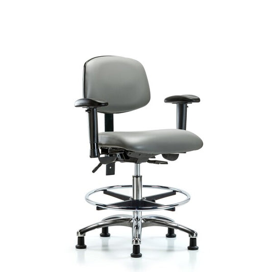 Blue Ridge Ergonomics VMBCH-CR-T1-A1-CF-RG-8840 Rutledge Vinyl Chair Chrome - Medium Bench Height with Seat Tilt, Adjustable Arms, Chrome Foot Ring, & Stationary Glides in Sterling Supernova™ Vinyl