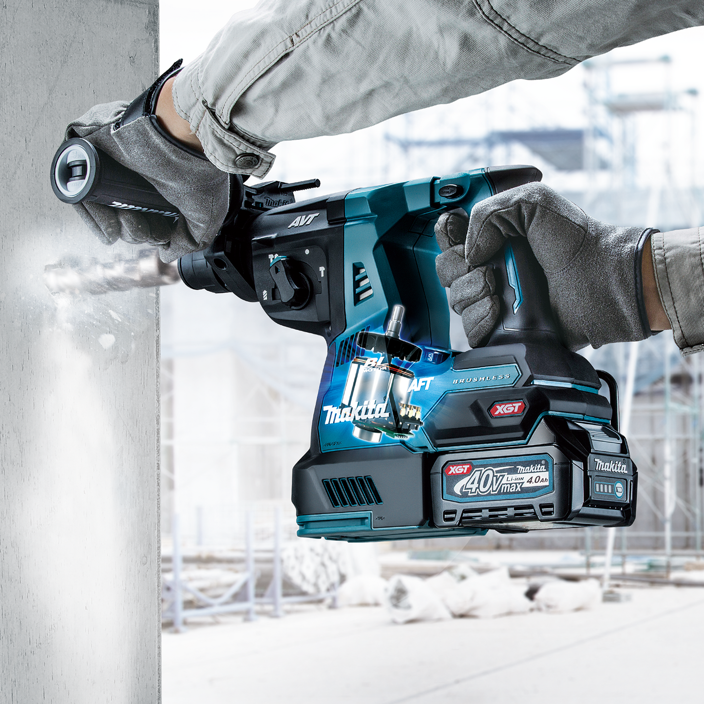 Makita GRH02M1 40V max XGT® Brushless Cordless 1‘1/8" SDS‘PLUS AVT® Rotary Hammer Kit, with Interchangeable Chuck, AWS® Capable (4.0Ah)