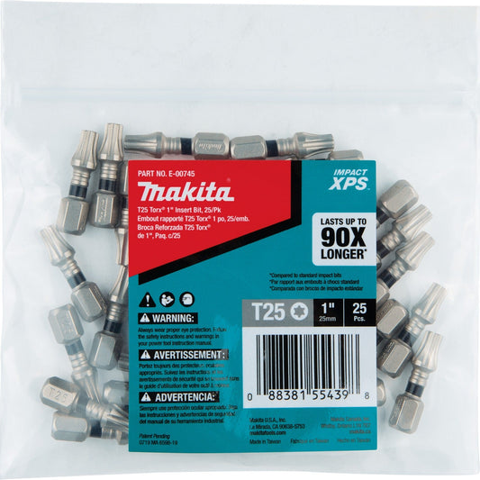 Makita E-00745 Impact XPS® T25 Torx 1" Insert Bit, 25/pk, Bulk