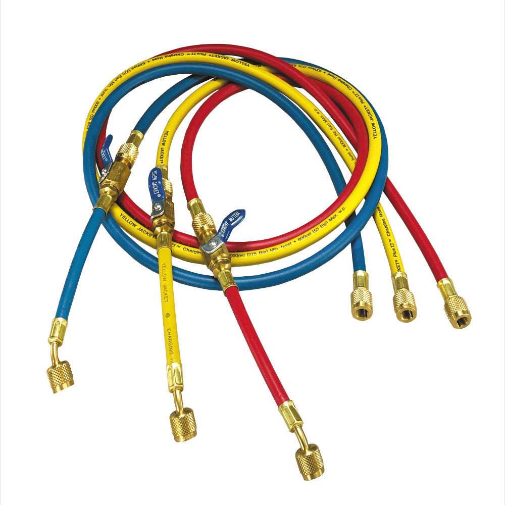 Yellow Jacket 25985 60", 3 pak, PLUS II 1/4" hose with FlexFlow valve