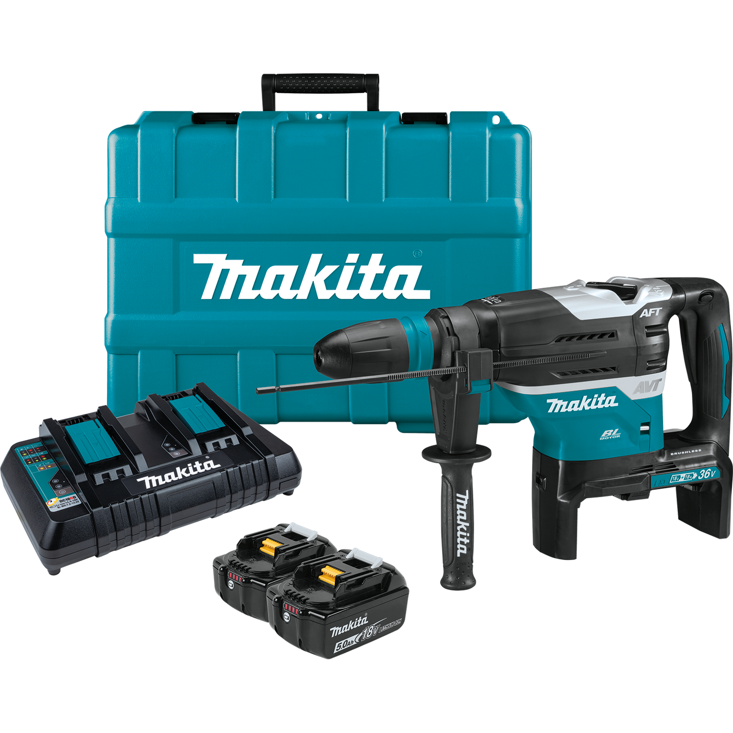 Makita XRH07PTUN 36V (18V X2) LXT® Brushless 1‘9/16" SDS‘MAX Advanced AVT® Rotary Hammer Kit, AFT®, AWS® (5.0Ah)