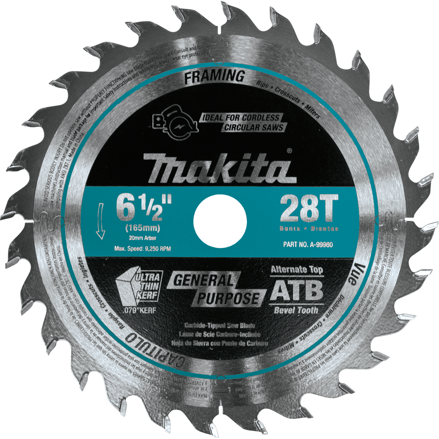 Makita A-99960 6‘1/2" 28T Carbide‘Tipped Cordless Plunge Saw Blade