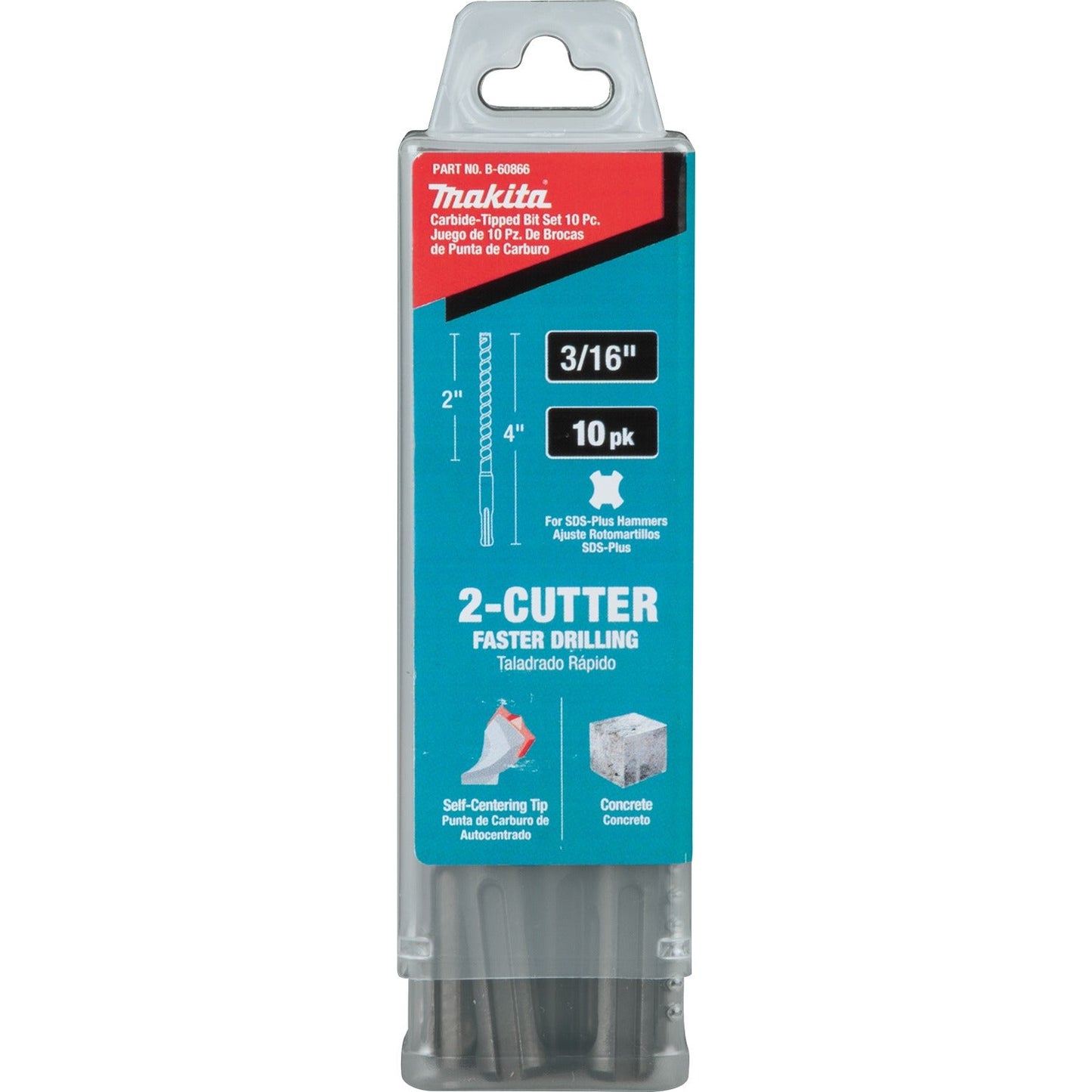 Makita B-60866 3/16" x 4" SDS‘PLUS Bit, 2‘Cutter, 10/pk