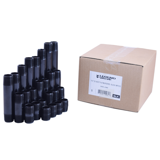 Legend Valves 355-240 E-Series Black Iron Nipple Assortment, Pack of 25