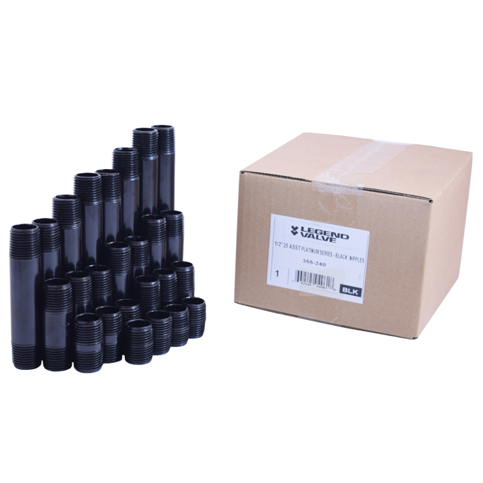 Legend Valves 355-241E 3/4" E-Series Black Iron Nipple Assortment, Pack of 25