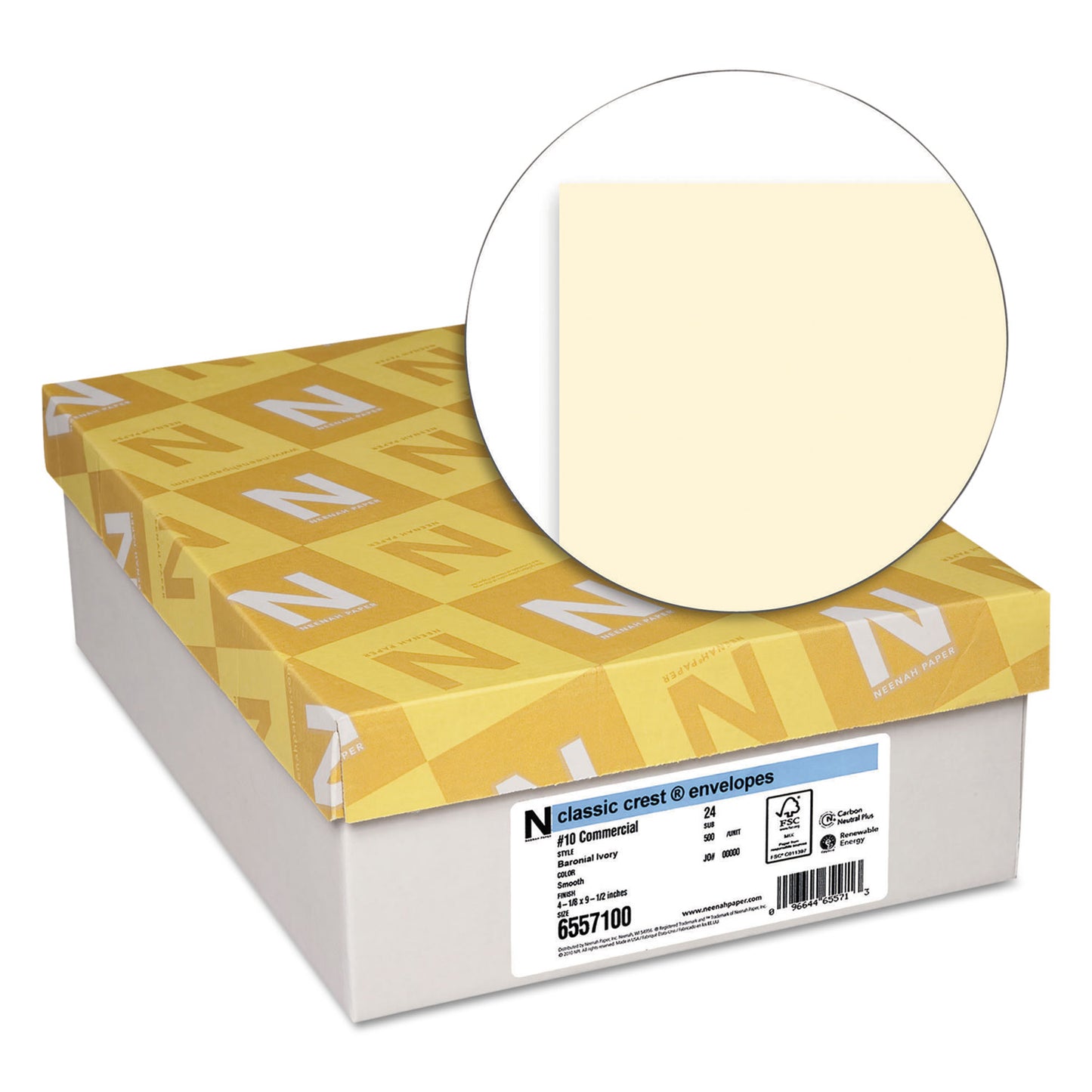 Neenah NEE6557100 Classic Crest Envelope - #10 - 24 Lb - Flap - 500 / Box - Baronial Ivory