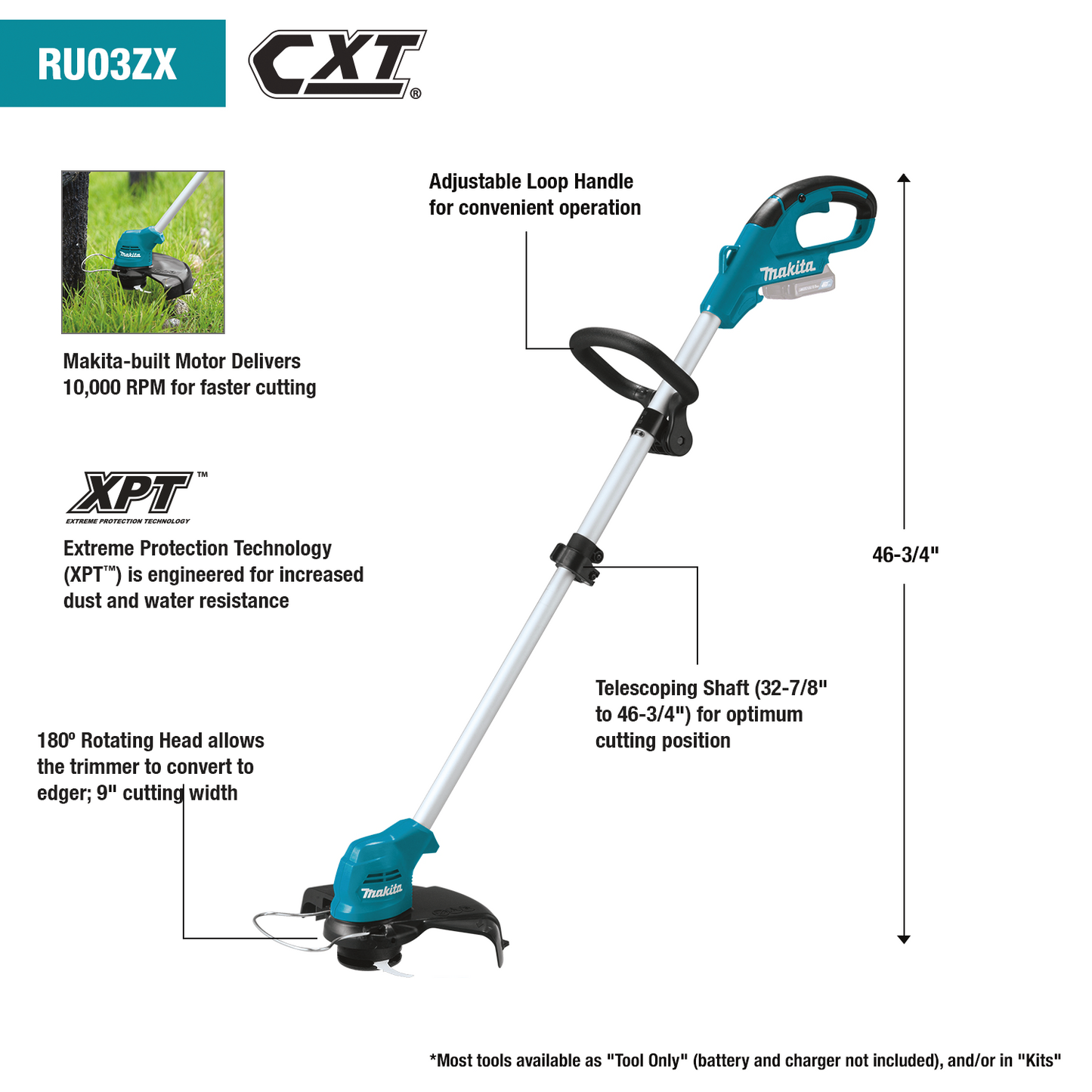 Makita RU03ZX 12V max CXT® Lithium‘Ion Cordless Trimmer w/ Nylon Blade, Tool Only