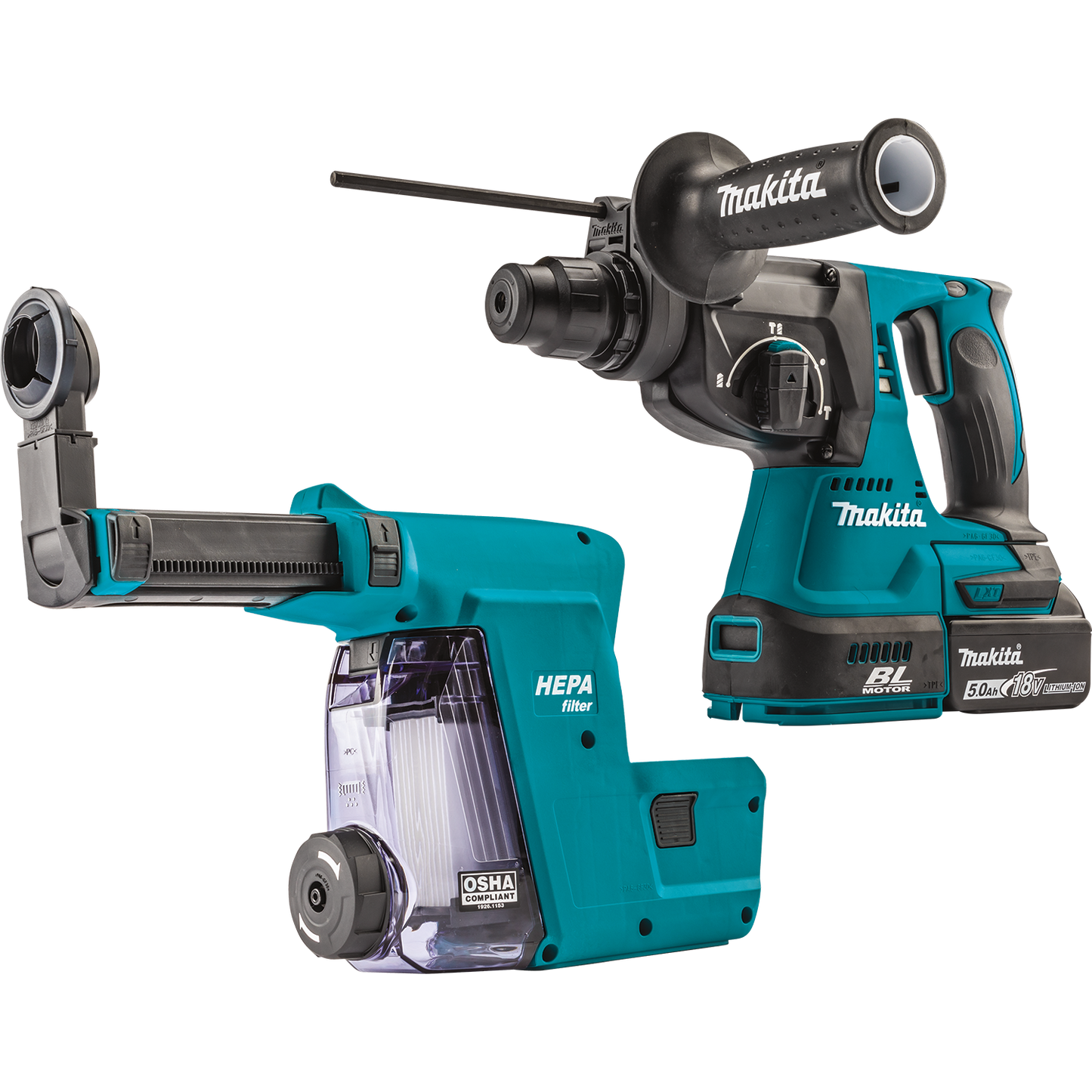 Makita XRH011TWX 18V LXT® Lithium‘Ion Brushless Cordless 1" SDS‘PLUS Rotary Hammer Kit, w/ HEPA Dust Extractor Attachment (5.0Ah)