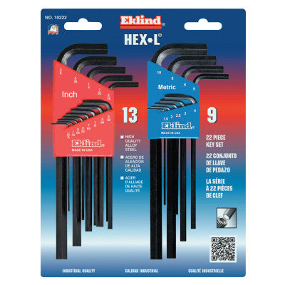 Eklind Tool 10222 22Pc Long L-Wrench Hex Key Set Inch & Metr