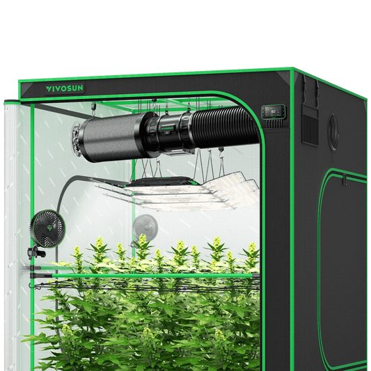 Vivosun Smart Grow Tent Kit GIY-SGS-55 Pro 5x5, 6-Plant Complete System, with WiFi E42A+ Controller, 3x 200W AeroLight Wing LED Grow Light, 8-inch AeroZesh T8 Ventilation Combo, and 2x AeroWave E6 Gen2 Clip-on Fan