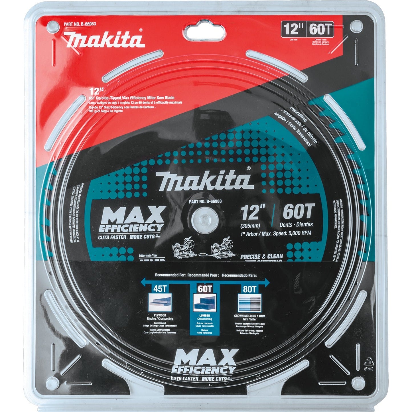 Makita B-66983 12" 60T Carbide‘Tipped Max Efficiency Miter Saw Blade