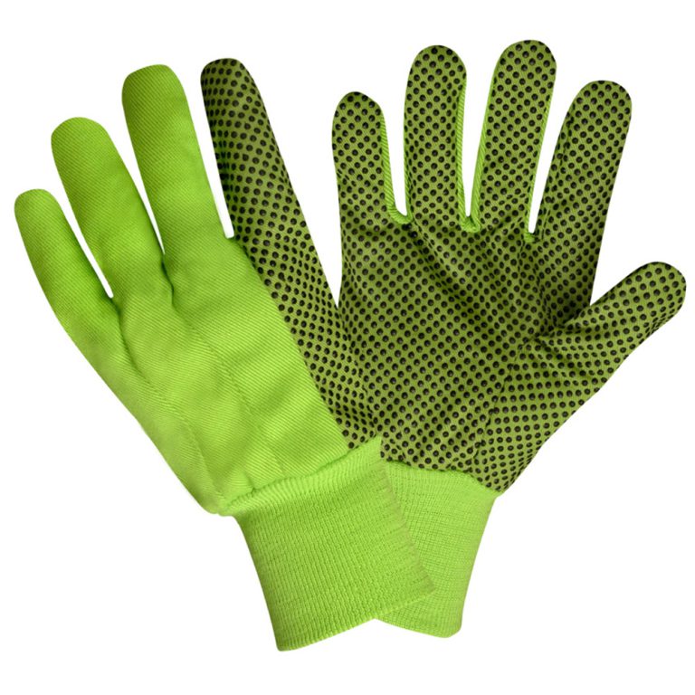 Cordova Safety 2715 Canvas, Knit Wrist, PVC Dots, Hi-Vis Lime