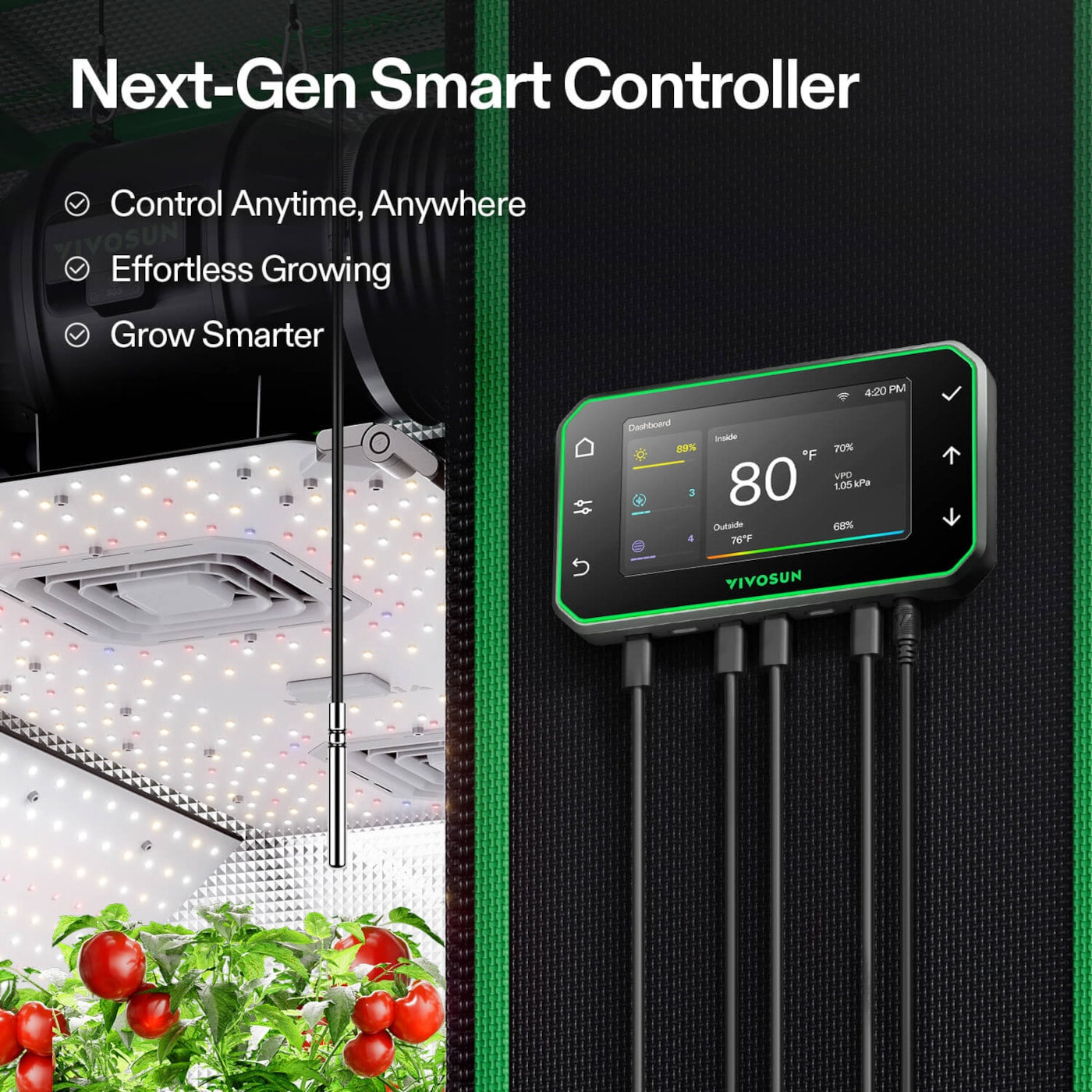 Vivosun GrowHub Controller E42A+ for Grow Tent, Smart Environmental WiFi-Controller with Temperature, Humidity, VPD, Timer, Cycle, Schedule Controls, Cooling