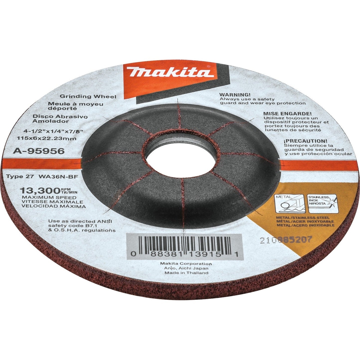 Makita A-95956-25 4‘1/2" x 1/4" x 7/8" INOX Grinding Wheel, 36 Grit, 25/pk