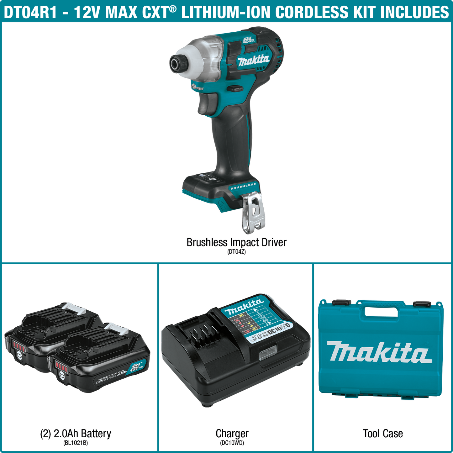 Makita DT04R1 12V max CXT® Lithium‘Ion Brushless Cordless Impact Driver Kit (2.0Ah)