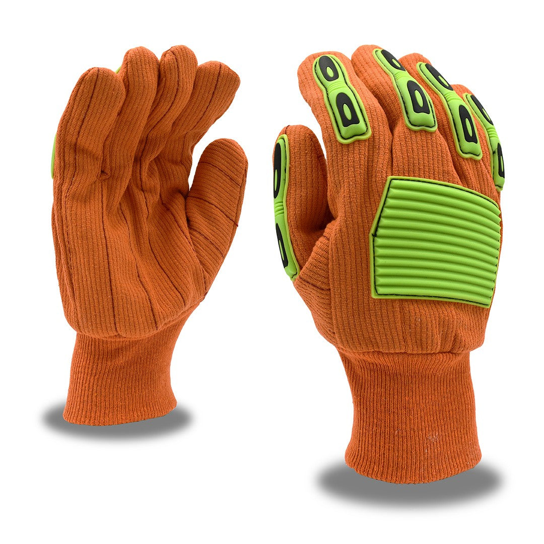 Cordova Safety 2800TPR Canvas, TPR, Knit Wrist, Corded, Double Palm, Hi-Vis Orange