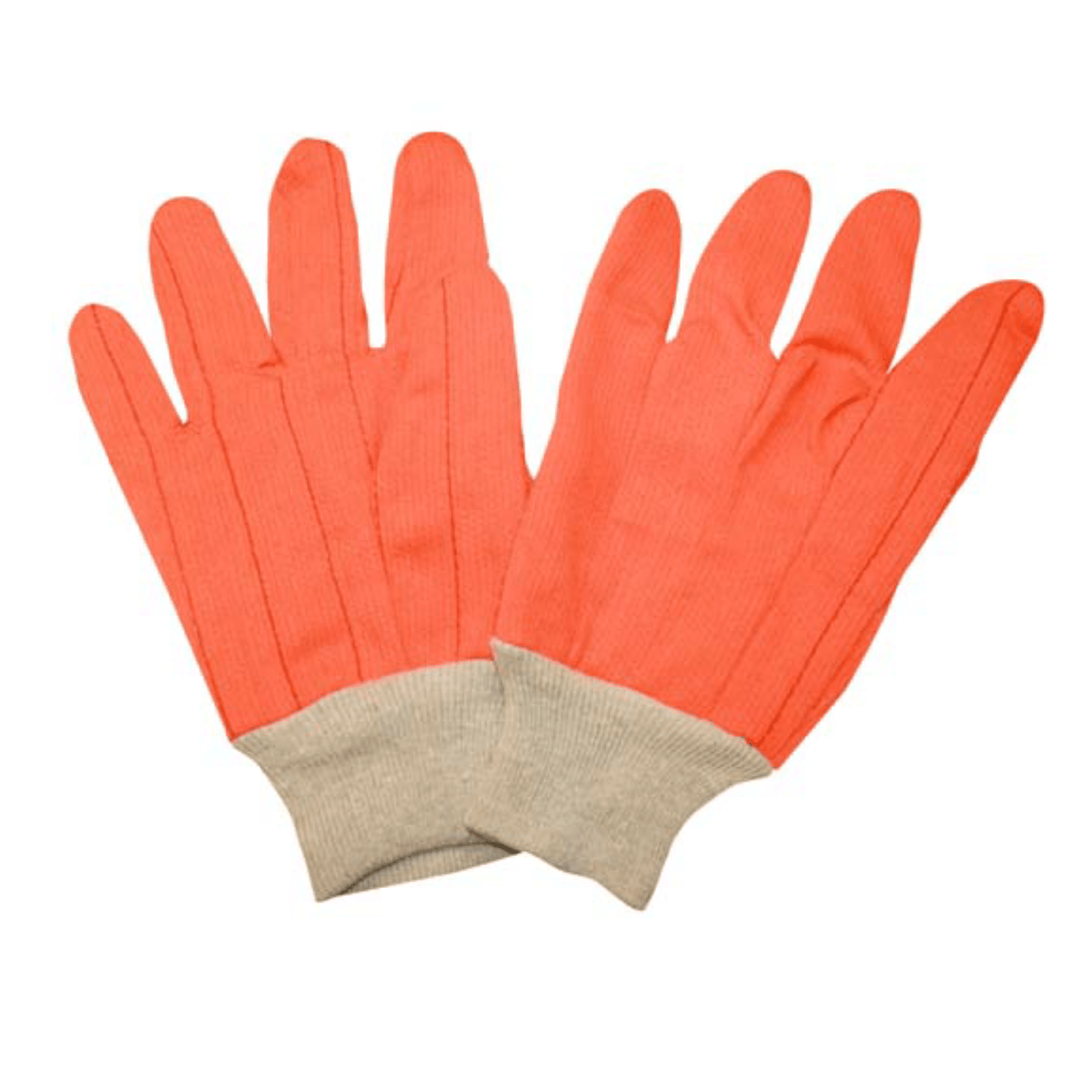 Cordova Safety 2805CDN High Visibility Orange, Corded Polyester/Cotton Double Palm Gloves, Clute Pattern, Natural Knit Wrist