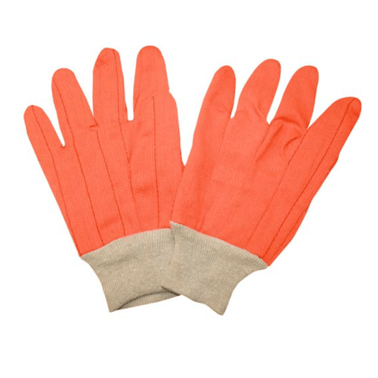 Cordova Safety 2805CDN High Visibility Orange, Corded Polyester/Cotton Double Palm Gloves, Clute Pattern, Natural Knit Wrist