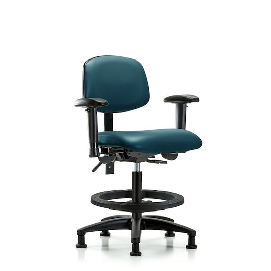Blue Ridge Ergonomics VMBCH-RT-T0-A1-RG-8801 Rutledge Vinyl Chair - Medium Bench Height with Round Tube Base, Adjustable Arms, & Stationary Glides in Marine Blue Supernova™ Vinyl