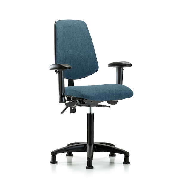 Blue Ridge Ergonomics ESD-FMBCH-CR-T0-A1-NF-EG-ESDBLK Fabric ESD Chair - Medium Bench Height with Adjustable Arms & ESD Stationary Glides in ESD Black Fabric