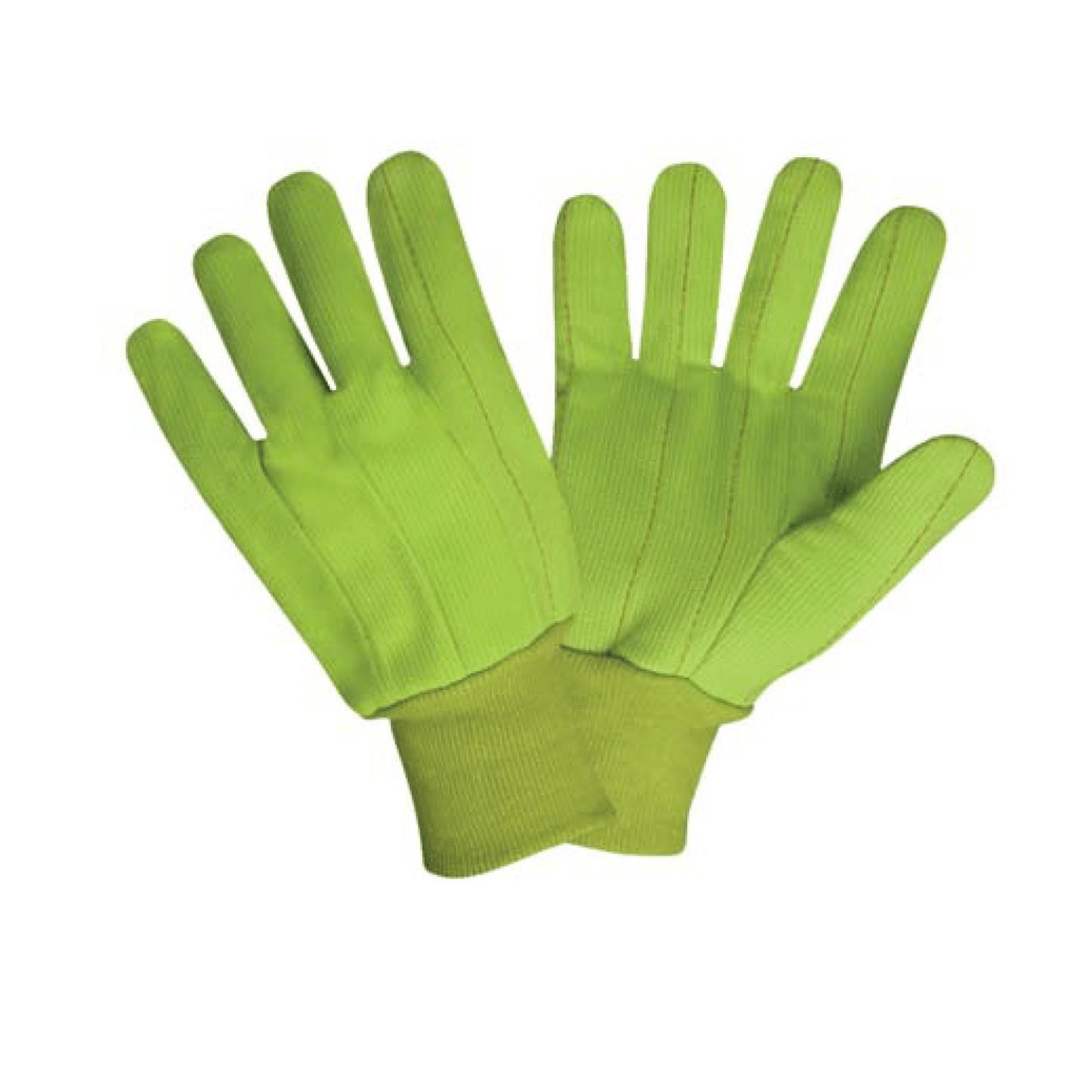Cordova Safety 2850CD High Visibility, Lime Green, 18-ounce, Double Palm Gloves, 100% Cotton Corded Canvas Fabric, Clute Pattern, Lime Green Knit Wrist