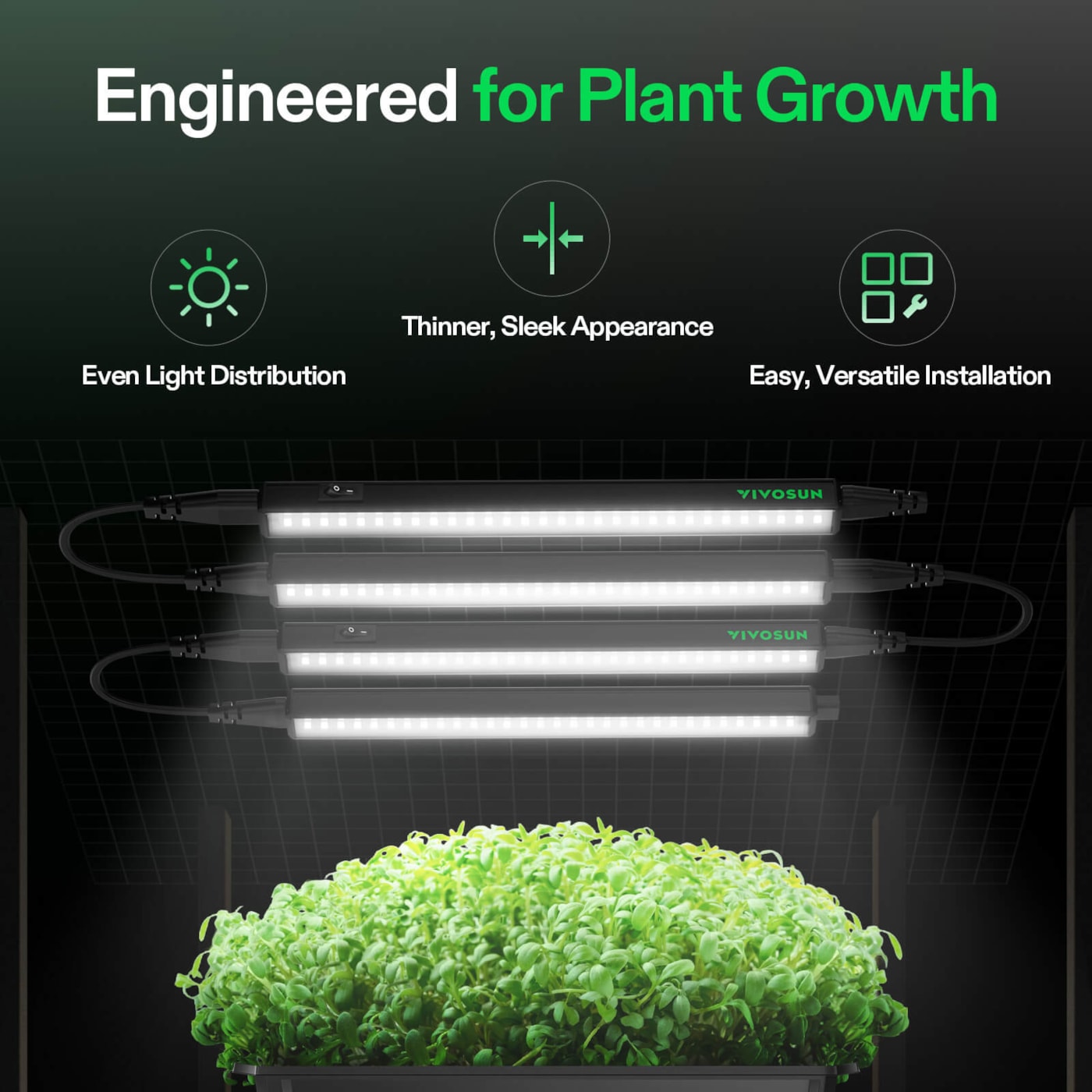 Vivosun T5 Grow Lights for Indoor Plants, 5000K Full Spectrum 28W (4 x 7W), 1FT LED Plant Light Strip with Timer & Dimming Controller for Seed Starting, 4-Pack