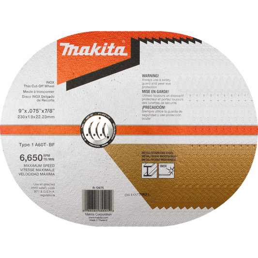 Makita B-12675-10 9" x .075" x 7/8" INOX Thin Cut‘Off Wheel, 60 Grit, 10/pk