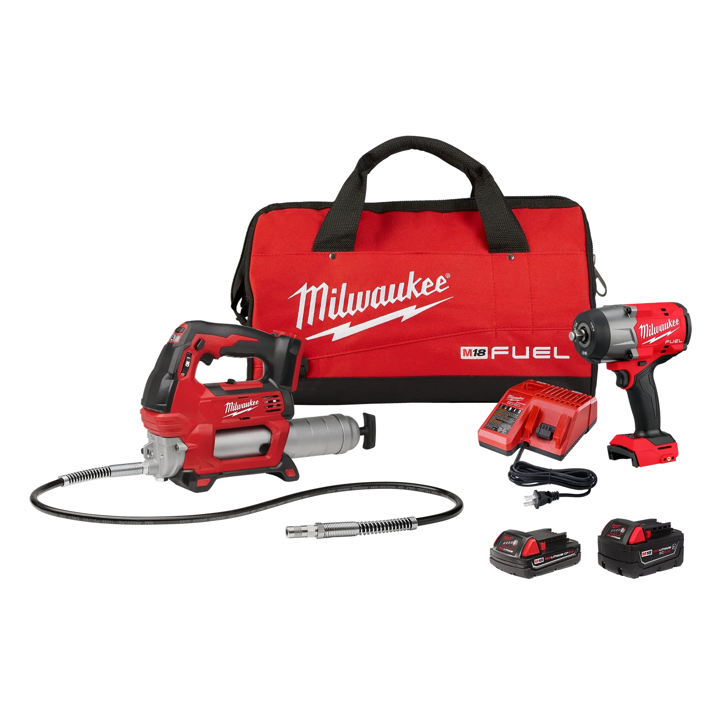 Milwaukee Tool 2967-22GG M18 FUEL™ 1/2" HTIW w/ Friction Ring & Grease Gun Combo Kit, 1 KT