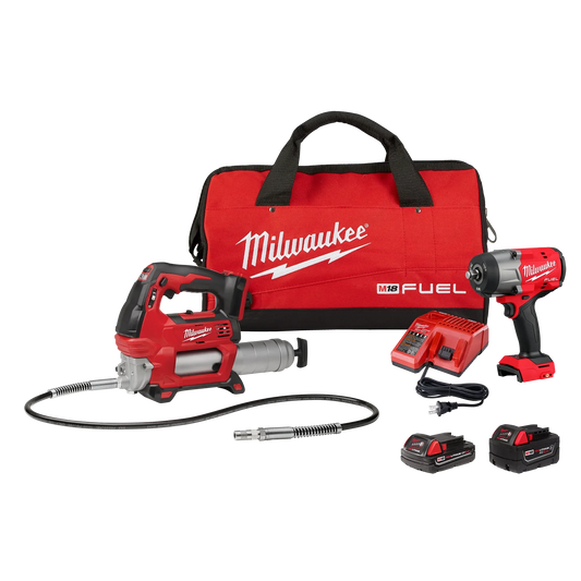 Milwaukee Tool 2967-22GG M18 FUEL™ 1/2" HTIW w/ Friction Ring & Grease Gun Combo Kit, 1 KT