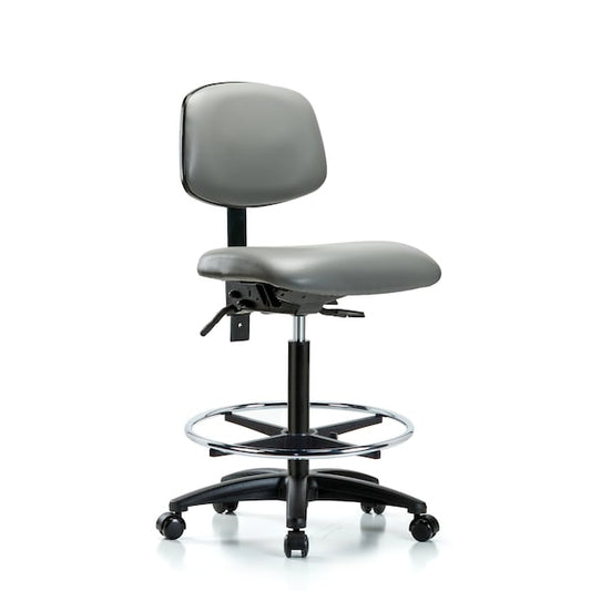 Blue Ridge Ergonomics VHBCH-CR-T1-A0-CF-CC-8840 Rutledge Vinyl Chair Chrome - High Bench Height with Seat Tilt, Chrome Foot Ring, & Casters in Sterling Supernova™ Vinyl