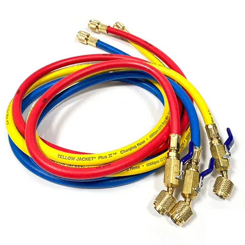 Yellow Jacket 29985 60" Length  1/4" Diameter with compact ball valve end, PLUS II hose (3 Pack-RYB)