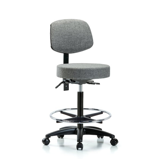 Blue Ridge Ergonomics FHBST-RG-T0-CF-RC-F44 Rutledge Fabric Stool with Back - High Bench Height with Chrome Foot Ring & Casters in Gray Fabric