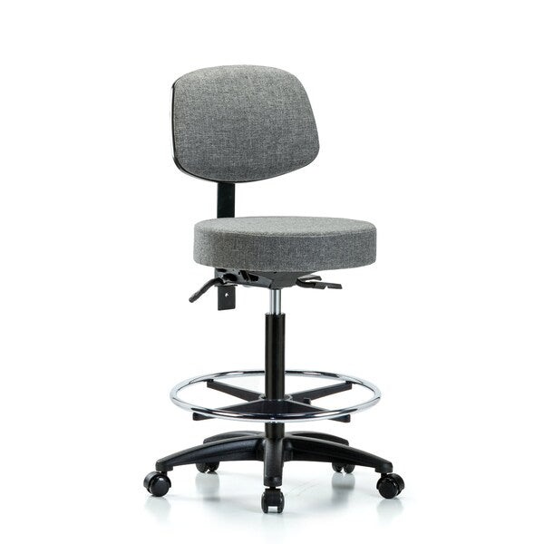Blue Ridge Ergonomics FHBCH-CR-T0-A0-CF-CC-F45 Rutledge Fabric Chair Chrome - High Bench Height with Chrome Foot Ring & Casters in Navy Fabric