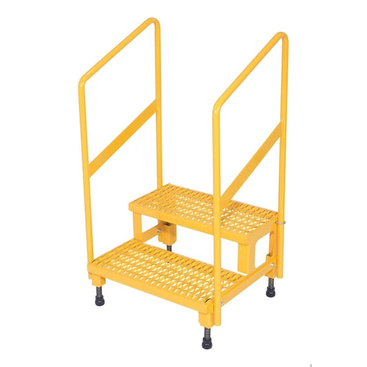 Vestil ASP-24-HR Adjust Step Stand, 2 Step, Handrail, 24x23, 43.125 Overall Height, Steel, Yellow