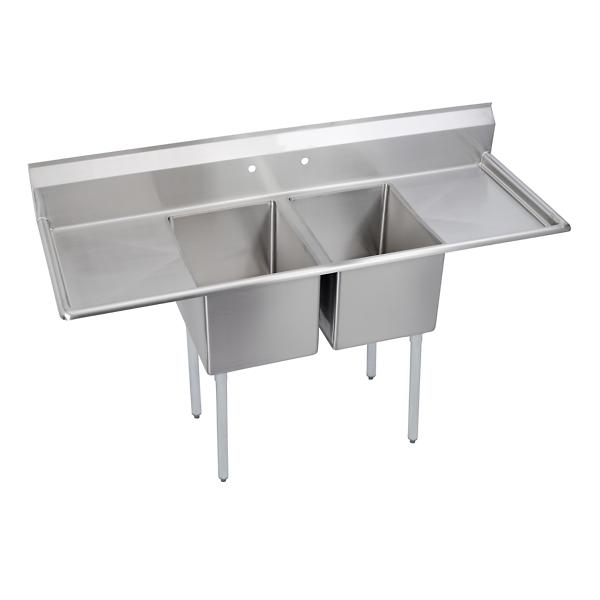 Elkay 2C18X24-2-18X Dependabilt Stainless Steel 74" x 29-13/16" x 44-3/4" 16 Gauge Two Compartment Sink w/ 18" Left and Right Drainboards and Stainless Steel Legs