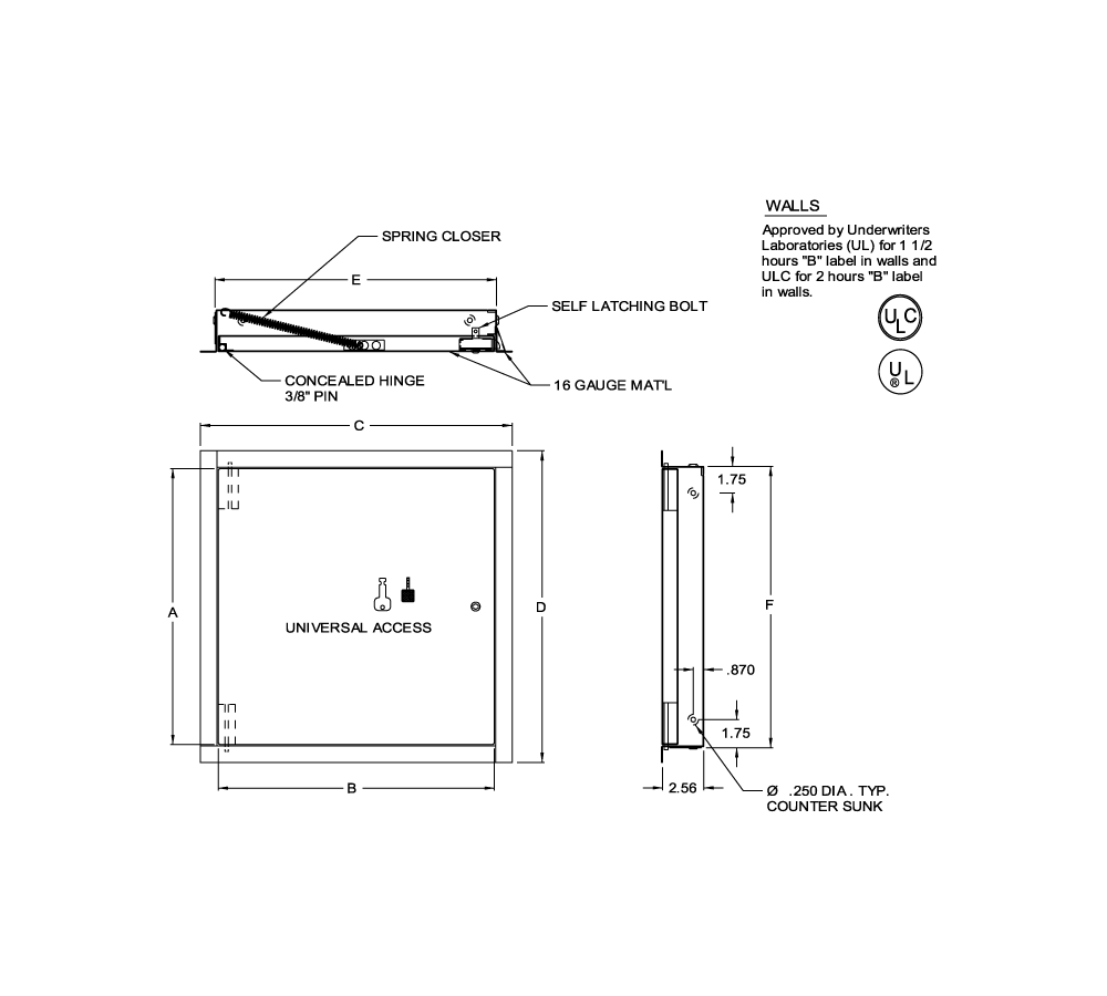 Acudor FB-5060-SS 16" x 16" Fire-Rated Uninsulated Panel with Flange - Stainless Steel