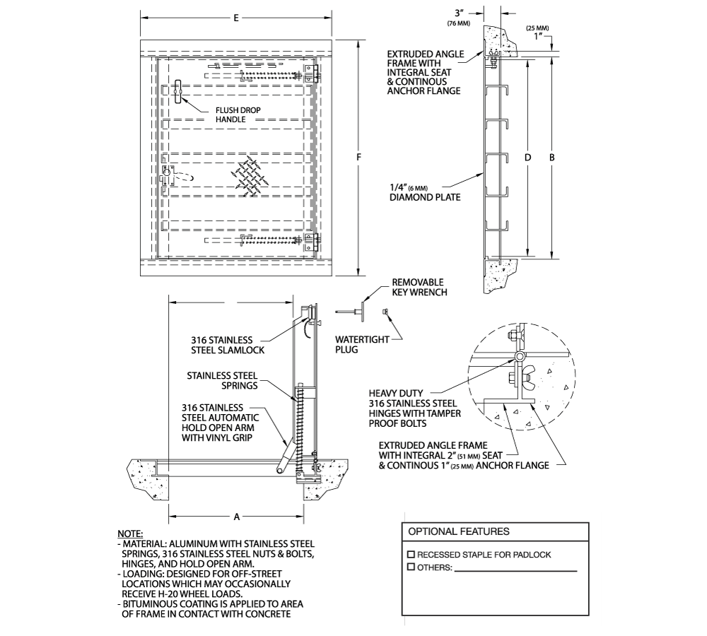 Acudor FA-H20 24" x 24" Floor Door - Aluminum Angle Frame