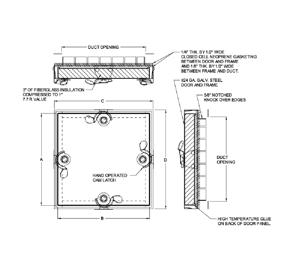 Acudor CD-5080-HP 12" x 12" Duct Access Door - For High Pressure Ducts