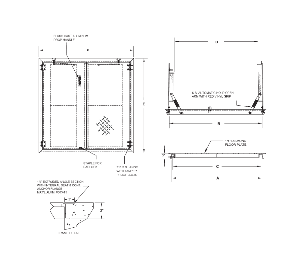 Acudor FA-300 24" x 36" Floor Door - Aluminum Angle Frame