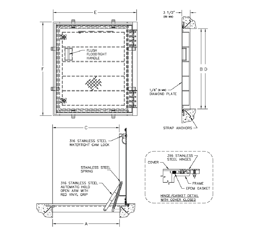 Acudor AW-APS 24" x 36" Floodtight/Gastight Floor Door